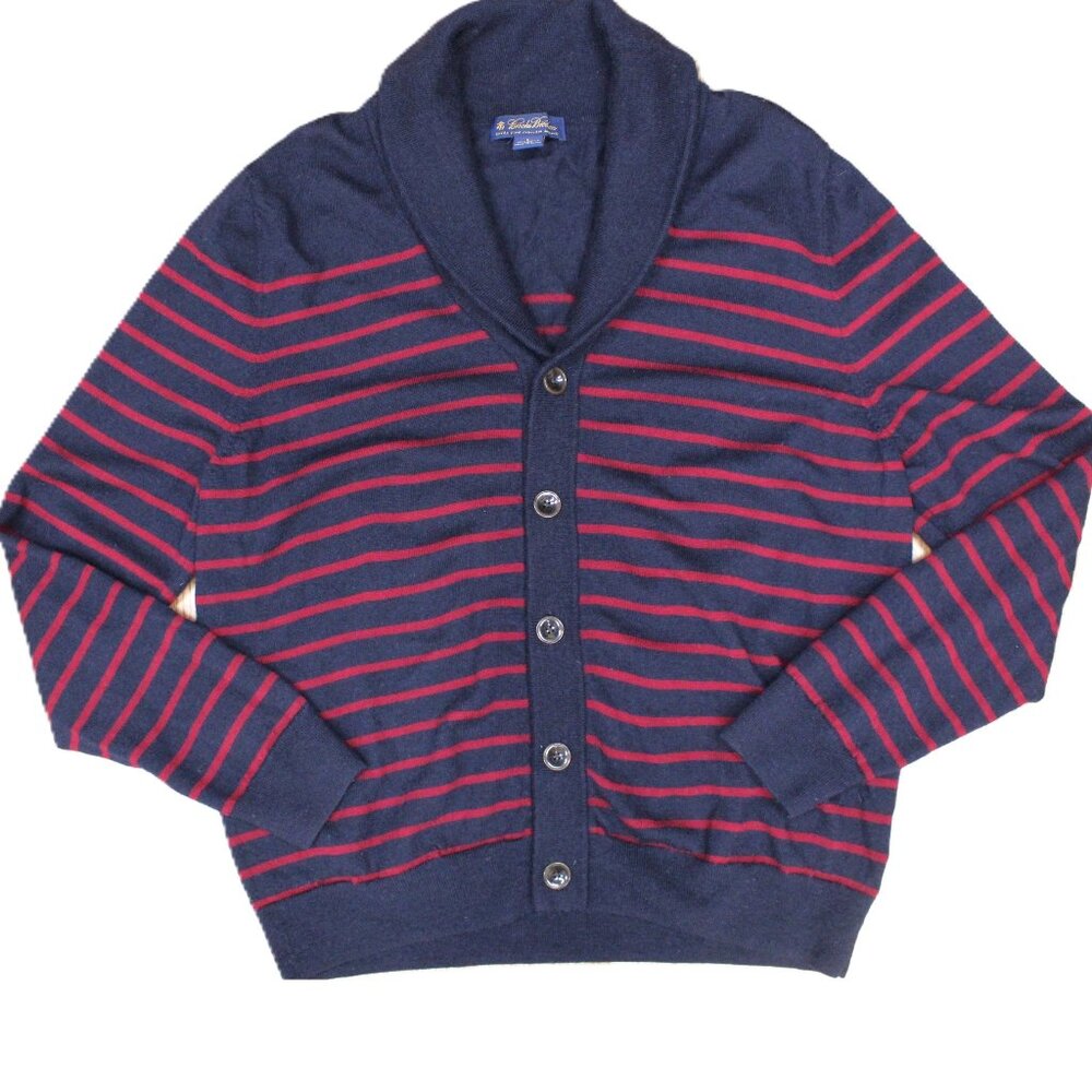 BROOKS BROTHERS CARDIGAN SWEATER 10% MERINO WOOL NAVY & DK RED LARGE, L